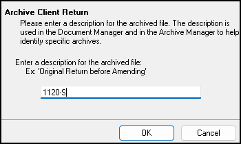 Image of "Archive Client Return" window